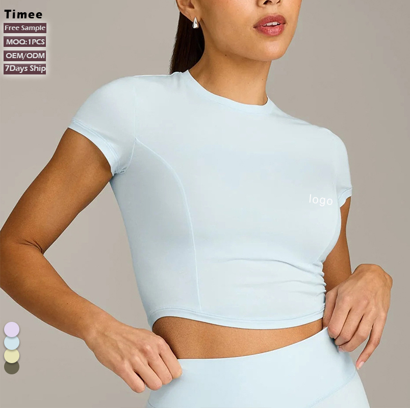 2026 New Sports T-shirt Round Neck Slim Fit Sweat Wicking Quick Dry Naked Feeling Women's Yoga Top for Fitness Sports