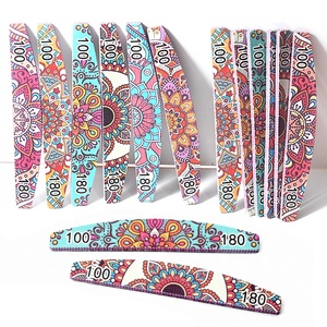 Half Moon Custom Logo Emery Board Nail File Zebra Nail Limes 100 180 Grit with Flower Printed Patterns