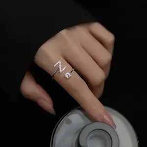 Anello in argento Sterling da donna con nome iniziale regolabile in zircone A - Z lettere 925 - Product Image 5