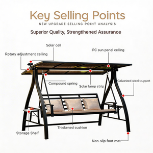 Fauteuil balançoire de jardin Meiqi 3 places en aluminium écologique avec auvent lumineux solaire pour villa, salon, parc - Product Image 2
