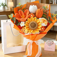 Künstliche Blumen Geschenk Orange Große Größe Handgemachter Gestrickter Lilien-Tulpen-Rosen-Sonnenblumen-Strauß Gehäkelter Blumenstrauß