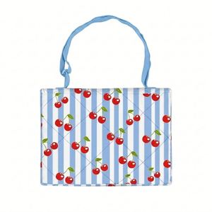 Cherry Print Picnic Sand Waterproof <b>Foldable</b> Quilted Outdoor Mat With Carry <b>Bag</b> Family <b>Beach</b> Park Blanket - Product Image 2