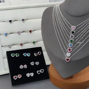 <span class=keywords><strong>Collier</strong></span>, bague et boucles <span class=keywords><strong>d</strong></span>'oreilles en <span class=keywords><strong>argent</strong></span> 925 double cœur de haute qualité - ensemble de bijoux de luxe pour femmes - Product Image 4