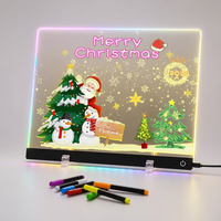 Tableau d'affichage lumineux transfrontalier en PVC pour Noël, effaçable à sec, avec 6 couleurs LED néon, activé par le toucher, support pour ornement