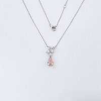 Collier Pendentif Ajustable pour Femme en Or Rose et Blanc 18K avec Diamant de Laboratoire Rose en Forme de Goutte à Quatre Griffes, Charme Diamant de Laboratoire Coloré