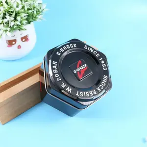 Watch Box With Window Large Stock Tinplate Hexagon Round Luxury Wrist Watch Tin Box for Casio