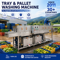 Industriële fruit- en groentewasmachine voor kratten, geschikt voor supermarkten (appels, sinaasappels, druiven etc.)