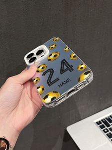 Étui personnalisable <span class=keywords><strong>avec</strong></span> nom et numéro, motif football doré, <span class=keywords><strong>coque</strong></span> antichoc réfléchissante argentée compatible <span class=keywords><strong>avec</strong></span> 17/16/15/14/13 Pro Max - Product Image 5