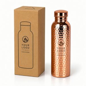 Bouteille d'eau ayurvédique en acier inoxydable 800 ml avec logo personnalisé, placage cuivre, impression sérigraphique, finition martelée et cadeau d'entreprise - Product Image 1