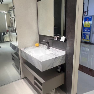 Meuble-lavabo mural moderne pour salle de bain |   Armoire en aluminium nid <span class=keywords><strong>d</strong></span>'abeille |   Évier en céramique simple et option miroir intelligent - Product Image 1