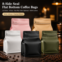 Op maat gemaakte logo flat bottom stand-up zip pouch matte voedselverpakkingstas 16 kleuren koffie thee noten opbergzak OEM 3 maten