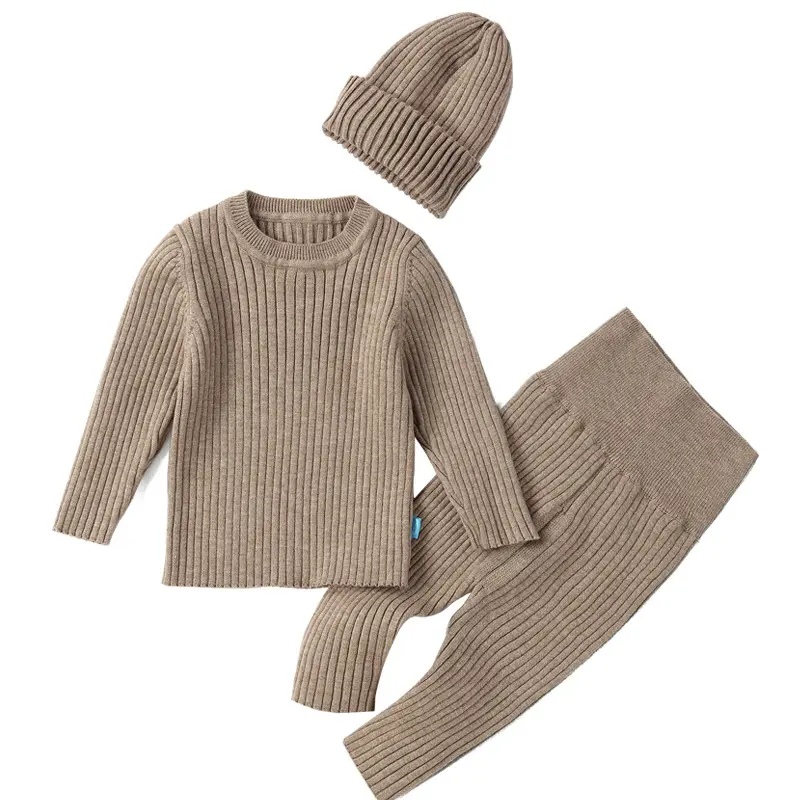 0-4T新生児3pcsキッドベイビーボーイガール冬服セットセーターパンツスーツ暖かい厚手のニットトップストレッチニットカジュアルセーターセット