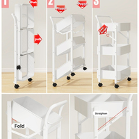 Chariot de rangement pliable à 3 niveaux durable pour collations, livres et articles ménagers dans les petites maisons