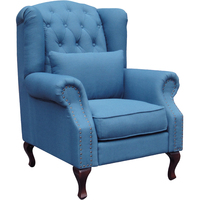 Amerikanischer Landhausstil Moderner Massivholz-Freizeitstuhl Blauer Tiger-Sessel Einzelsofa für Wohnzimmer Wohnmöbel mit Stoffhocker