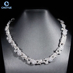 Fashion Flower Design Moissanite Cuban Link <b>Chain</b> Necklace Rhodium Plated 925 Silver Hiphop <b>Iced</b> <b>Out</b> Jewelry GRA Certified - Product Image 4