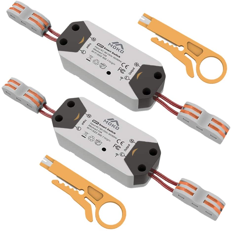 Умный релейный переключатель MoKo с Wi-Fi, беспроводной умный переключатель ВКЛ-ВЫКЛ, пульт дистанционного управления, серый,(2 шт.)