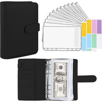 Leder-Hardcover Notizbuch A6 mit Fadenheftung, 6-Ring-Budgetplaner mit Taschen und Umschlägen
