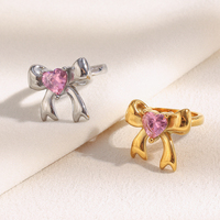 Dreamshow Bague Coeur Zircon Rose Bague Chevalière Design Arc Bague de Fiançailles Plaqué Or Bijoux en Acier Inoxydable