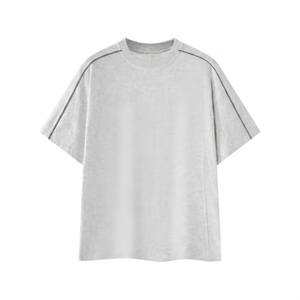Camiseta Oversize para Hombre con Detalle de Costura y Hombro Caído, Cuello Redondo, Peso Pesado, Estilo Streetwear con Líneas de Costura en Contraste - Product Image 1