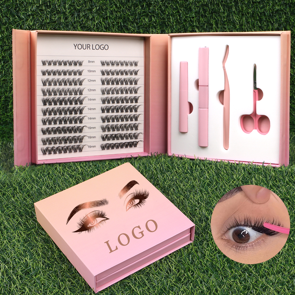 Nhà Máy Giá Bán Buôn Pre Cắt Phân Đoạn Lông Mi DIY Lash Mở Rộng Kit Nhãn Hiệu Riêng Chồn Cụm Lash Cụm Kit