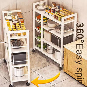 Mobile Four-Tier Metal <strong>Storage</strong> Rack Organizer Corner Kitchen Hardware Cabinet Vegetable Fruits Trolley Baskets <strong>Microwave</strong> <strong>Storage</strong> - Product Image 5