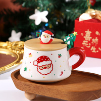 Tasse en céramique créative Père Noël dessin animé avec plateau – Compatible lave-vaisselle et micro-ondes, grande capacité, portable, cadeau de Noël, souvenir de fête