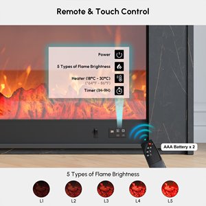 Meuble TV avec cheminée électrique intégrée AJUNION, bois d'ingénierie, placage de marbre, <span class=keywords><strong>console</strong></span> multimédia, unité TV avec télécommande - Product Image 3