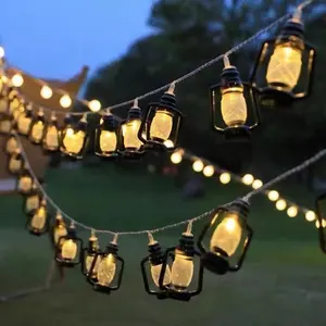 Moslim Mubarak Eid Camping Sfeer Licht Led Retro Kerosine Fles String Lights Buiten Waterdichte Pc Batterij Lantaarn