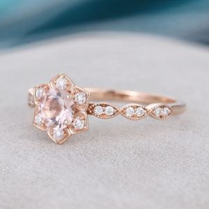 Nouvelle mode Bijoux en argent 2 pièces Ensemble de bagues de fiançailles en morganite Or rose Bague de mariage unique Demi-éternité Marquise CZ Bijoux - Product Image 5