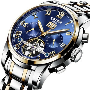 Montres mécaniques pour hommes <span class=keywords><strong>KINYUED</strong></span> en vente chaude, mouvement mécanique importé, boîtier squelette avec calendrier, <span class=keywords><strong>montre</strong></span> étanche pour hommes J014 - Product Image 1