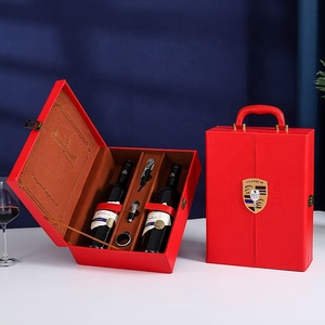 Fabricante al por mayor de lujo personalizado <span class=keywords><strong>2</strong></span> botellas de embalaje de marca famosa caja de vino tinto de cuero Pu con asa y accesorios para vino - Product Image 3