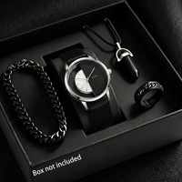 Ensemble de bijoux pour homme en alliage, 4 pièces, montre, collier, bracelet, bague, coffret cadeau exquis pour fête et anniversaire