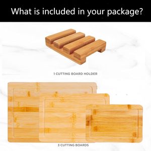 Bamboo Cutting Boards <b>Set</b> Kitchen Accessories Charcuterie Chopping Board <b>Set</b> Wood Chopping Block <b>Set</b> with Holder - Product Image 2