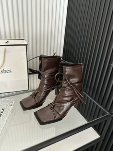 Fabricación de Botines Personalizados con Diseño Otoño-Invierno, Punta Cuadrada, Tacón <span class=keywords><strong>Grueso</strong></span>, Antideslizantes, con Cordones, <span class=keywords><strong>para</strong></span> Mujer - Product Image 4