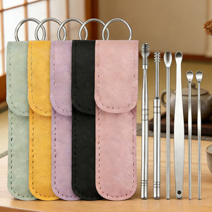 Estuche de cuero de alta calidad para limpiadores de oídos, juego de 6 piezas, limpiador de oídos con resorte en espiral, herramienta de limpieza de oídos, seis piezas - Product Image 2