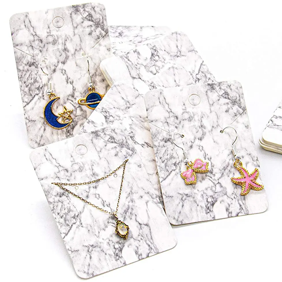 Wholesale Earrings and Necklaces Display Cards Cardboard Earring Packaging Hang Card Marble Design Paper Card for Jewelry