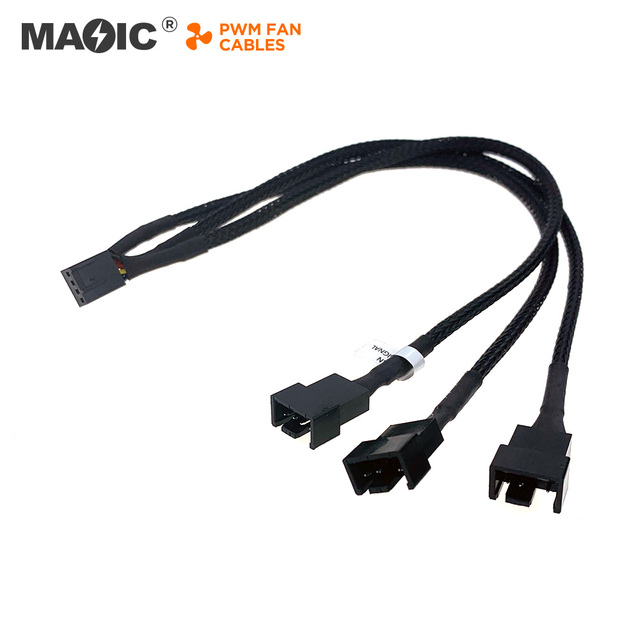 30cm New PWM Fan Splitter Adapter Cable Sleeved Braided Y Splitter Computer PC 4 Pin Fan Extension Power Cable 1 to 3 Converter