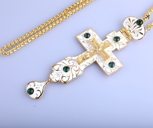 Cruz Pectoral rusa, esmalte blanco de marfil chapado en oro con piedras de cristal de aleación, Iglesia Griega y coreana - Product Image 5
