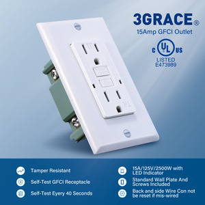 工場直送 アメリカ ドロップシップ 20アンペア <span class=keywords><strong>GFCI</strong></span>壁コンセント UL認証 自己接地型<span class=keywords><strong>GFCI</strong></span>コンセント - Product Image 2