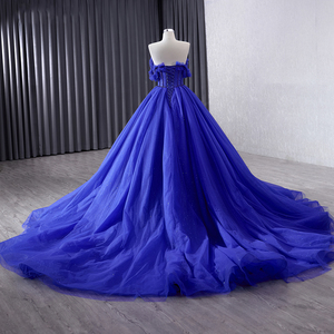 Robe de soirée longue bleu roi, corset, tulle à volants, épaules dénudées, robes de soirée formelles pour femmes, Rsm231031 - Product Image 5