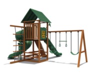 Aire de jeux en bois écologique pour enfants, avec cabane en bois stabilisé, double toboggan, balançoires multiples et filet d'escalade actif, pour parcs commerciaux et jardins
