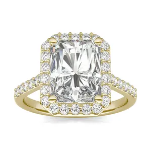 MEDBOO Fine Jewellery Custom Halo Signature Radiant Cut 14k Solid Yellow Gold 4 Carat Engagement Moissanite Diamond Jewelry Ring