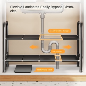 Modern <b>Kitchen</b> Retractable Drain Trough Storage <b>Rack</b> with Layered Pot <b>Rack</b> Multifunctional Organizing <b>Rack</b> - Product Image 2