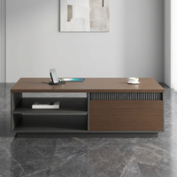 Table basse de bureau moderne modulaire personnalisable en bois avec étagère ouverte et rangement intégré, idéale pour les espaces détente