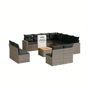 Ensemble de canapés de jardin modulaires en rotin PE gris D0100X38M06, 6 places, mobilier d'extérieur, design rectangulaire - Product Image 1