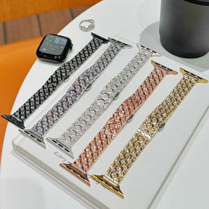 Correas de Reloj de Aleación de Lujo con Diamantes Brillantes para <span class=keywords><strong>Apple</strong></span> <span class=keywords><strong>Watch</strong></span> Series 11 10 40 42 46 49mm, Brazalete de Cadena en Forma de Abanico - Product Image 1