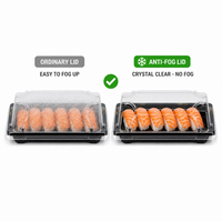 Boîte à sushi en plastique personnalisée avec logo, couvercle anti-buée, barquette d'emballage alimentaire jetable pour restaurant de sushi à emporter