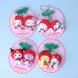 New arrival Japanese lovely spring cherry series Kuromi Cinnamonroll pudding dog stuffed doll pendant brooch pendant