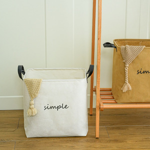 Panier à linge simple en coton et lin, grande capacité, pliable, rectangulaire, organisateur de rangement pour vêtements, jouets, collations - Product Image 4
