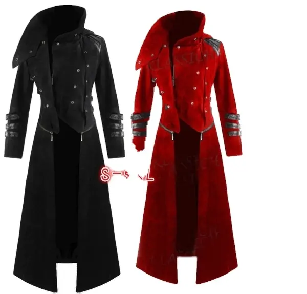 Minthsonmiddeleval Vintage Lange Jas Zwarte Heren Kleding Gothic Steampunk Loopgraaf Mannen Oversized Retro Krijger Ridder Jas